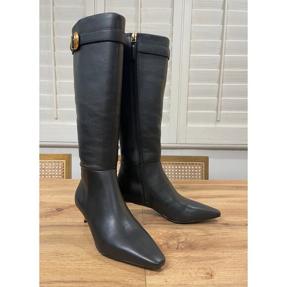 Donna Karan New York Women's Clari Tall Boot Black Leather Gold Heel Size 6 NIB - Picture 3 of 16